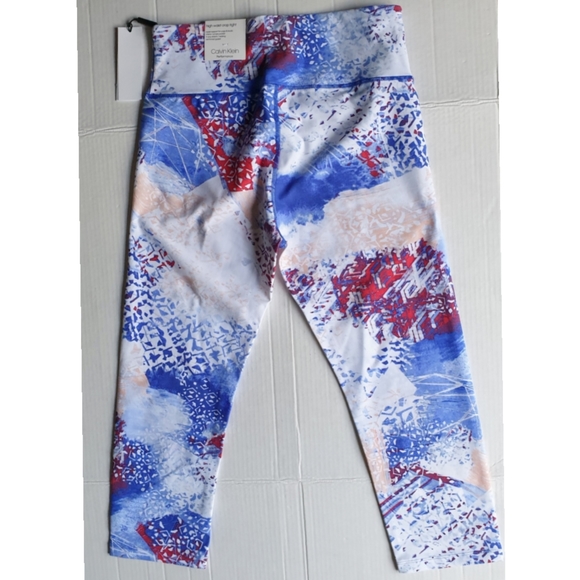 Calvin Klein Performance High Waist Cropped Tight Leggings in Red,White,Blue  MD - Picture 7 of 16